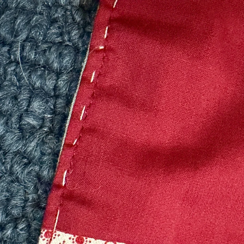 Vintage Handmade Patchwork Quilt Red Cream Checkerboard Cottagecore 104x72